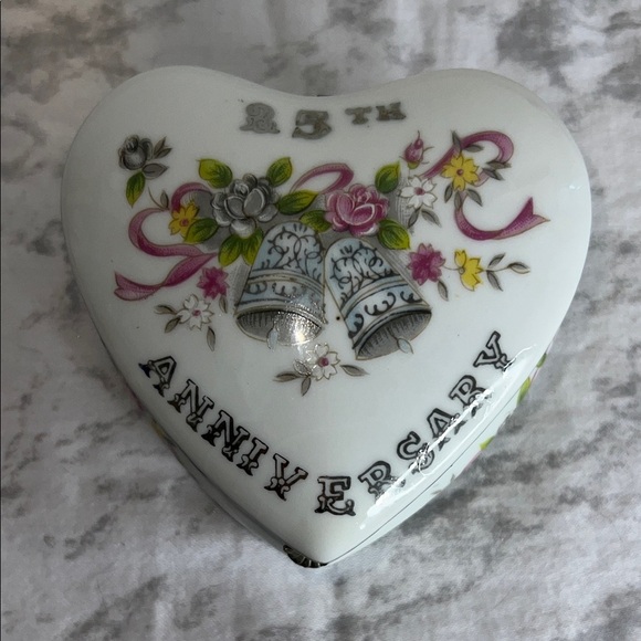 Lefton Other - Vintage Lefton Porcelain Heart-Shaped 25th Anniversary Trinket Box
